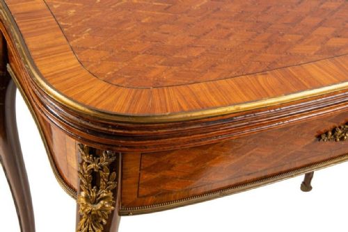 LOUIS XVI STYLE PARQUETRY INLAID CARD TABLE CIRCA 1890 - ADDITIONAL PHOTO 4
