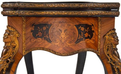 LOUIS XVI STYLE FRENCH WALNUT MARQUETRY INLAID CARD TABLE - ADDITIONAL PHOTO 10