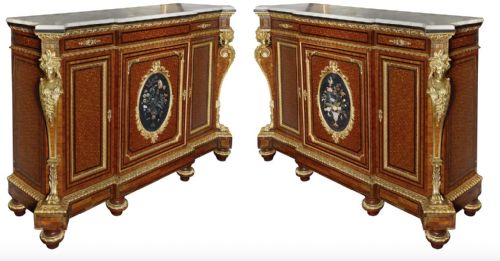 PAIR PIETRA DURA INLAID SIDE CABINETS 19TH CENTURY - ADDITIONAL PHOTO 1
