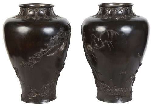 PAIR MEIJI PERIOD JAPANESE BRONZE VASES19TH CENTURY - ADDITIONAL PHOTO 5