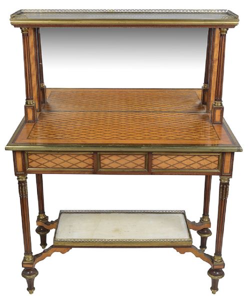 PAIR 19TH CENTURY MARQUETRY SIDE CONSOLE TABLES AFTER DONALD ROSS - ADDITIONAL PHOTO 1