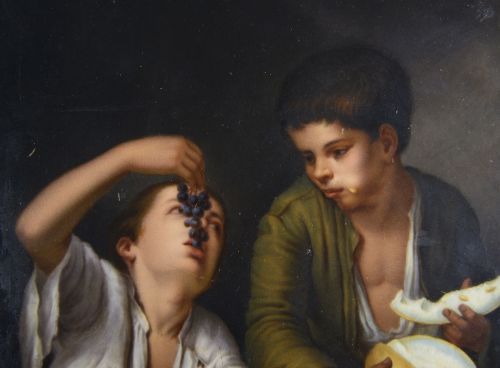 KPM PORCELAIN PLAQUE OF YOUNG BOYS EATING FRUIT CIRCA 1880 - ADDITIONAL PHOTO 2