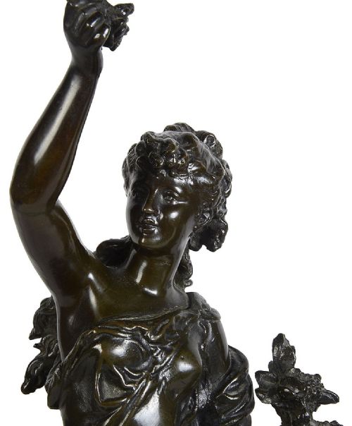 PAIR 19TH CENTURY BRONZE MAIDEN STATUES LAMPS BY H MOREAU - ADDITIONAL PHOTO 2