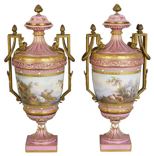 PAIR PINK SEVRES STYLE VASES 19TH CENTURY - ADDITIONAL PHOTO 1