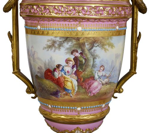 PAIR PINK SEVRES STYLE VASES 19TH CENTURY - ADDITIONAL PHOTO 2