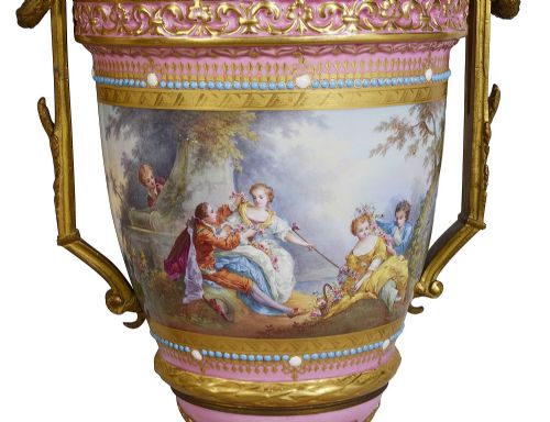 PAIR PINK SEVRES STYLE VASES 19TH CENTURY - ADDITIONAL PHOTO 3