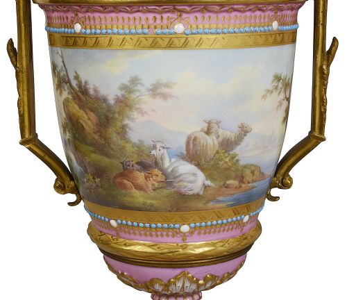 PAIR PINK SEVRES STYLE VASES 19TH CENTURY - ADDITIONAL PHOTO 4