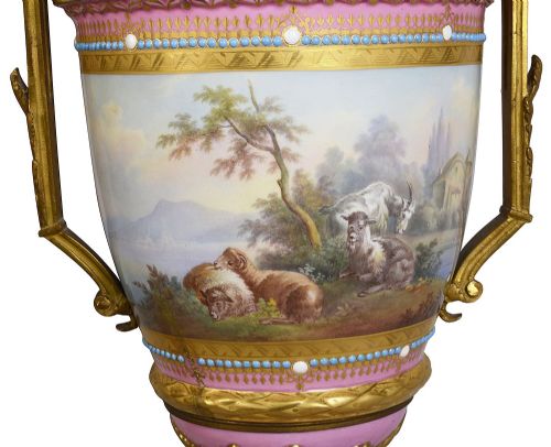 PAIR PINK SEVRES STYLE VASES 19TH CENTURY - ADDITIONAL PHOTO 5