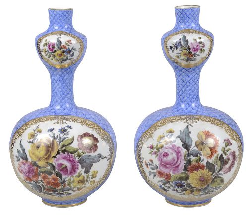 PAIR MEISSEN STYLE PORCELAIN GOURD VASES CIRCA 1890 - ADDITIONAL PHOTO 1