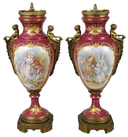 PAIR FRENCH SERVES STYLE PORCELAIN LAMPS 1890 - ADDITIONAL PHOTO 1