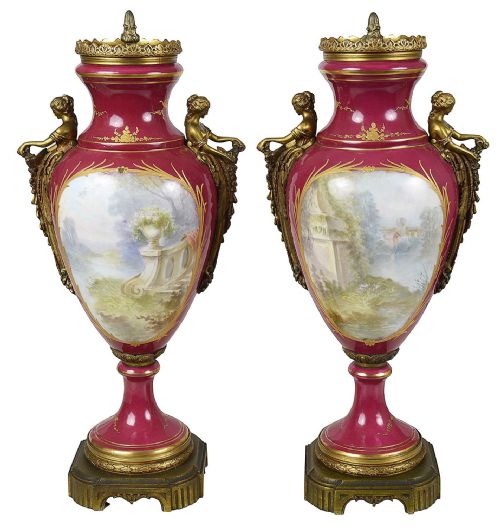 PAIR FRENCH SERVES STYLE PORCELAIN LAMPS 1890 - ADDITIONAL PHOTO 4