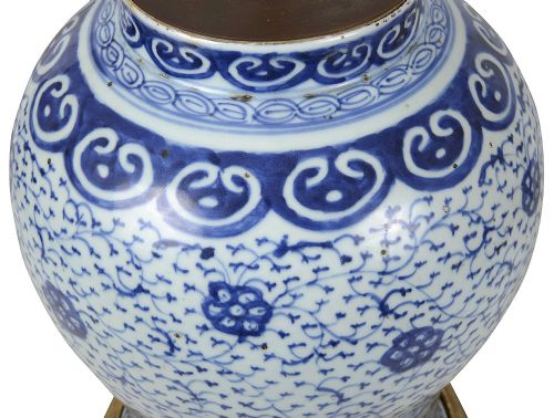 CHINESE BLUE AND WHITE VASE LAMP 19TH CENTURY - ADDITIONAL PHOTO 4