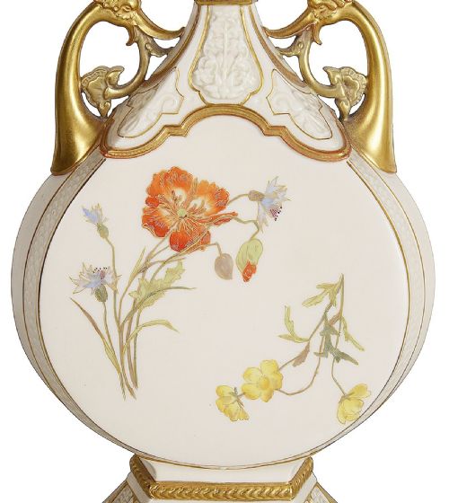 PAIR LATE 19TH CENTURY ROYAL WORCESTER TWO HANDLE VASES - ADDITIONAL PHOTO 1