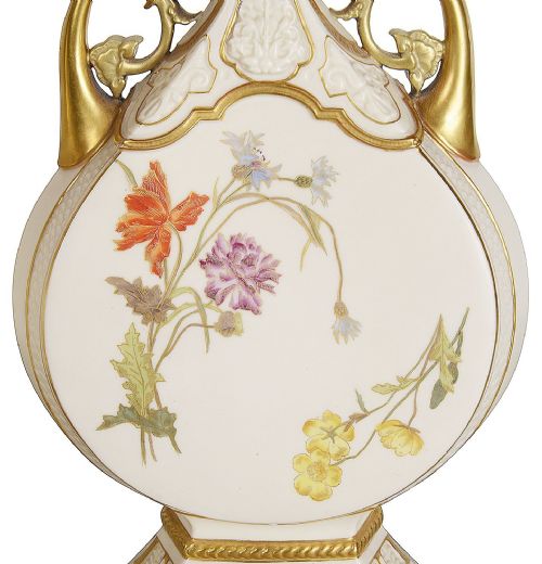 PAIR LATE 19TH CENTURY ROYAL WORCESTER TWO HANDLE VASES - ADDITIONAL PHOTO 2