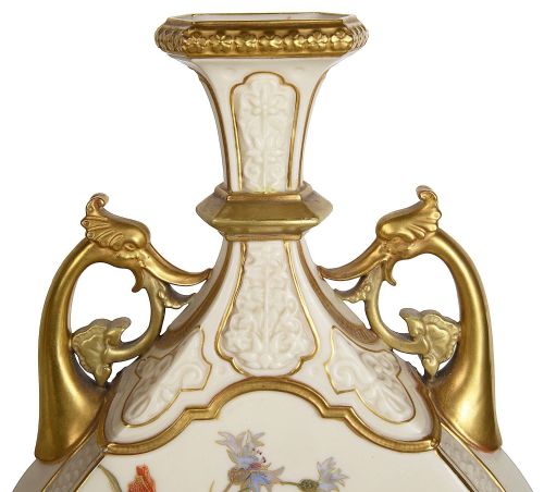 PAIR LATE 19TH CENTURY ROYAL WORCESTER TWO HANDLE VASES - ADDITIONAL PHOTO 3