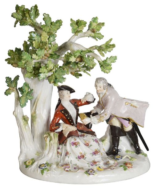 19TH CENTURY MEISSEN PORCELAIN GROUP OF LOVERS UNDER A TREE