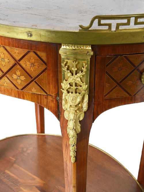 PAIR LOUS XVI STYLE MARQUETRY SIDE TABLES AFTER CHARLES TOPINO - ADDITIONAL PHOTO 3