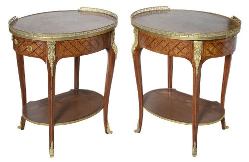 PAIR LOUS XVI STYLE MARQUETRY SIDE TABLES AFTER CHARLES TOPINO - ADDITIONAL PHOTO 5