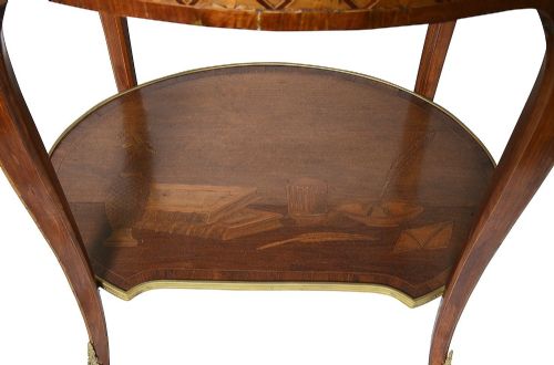 PAIR LOUS XVI STYLE MARQUETRY SIDE TABLES AFTER CHARLES TOPINO - ADDITIONAL PHOTO 8