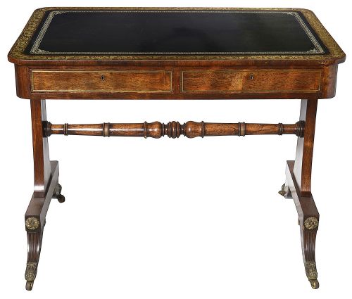 REGENCY PERIOD BRASS INLAID LIBRARY TABLE CIRCA 1820 - ADDITIONAL PHOTO 1