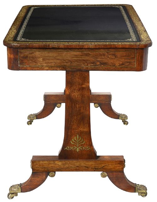 REGENCY PERIOD BRASS INLAID LIBRARY TABLE CIRCA 1820 - ADDITIONAL PHOTO 2