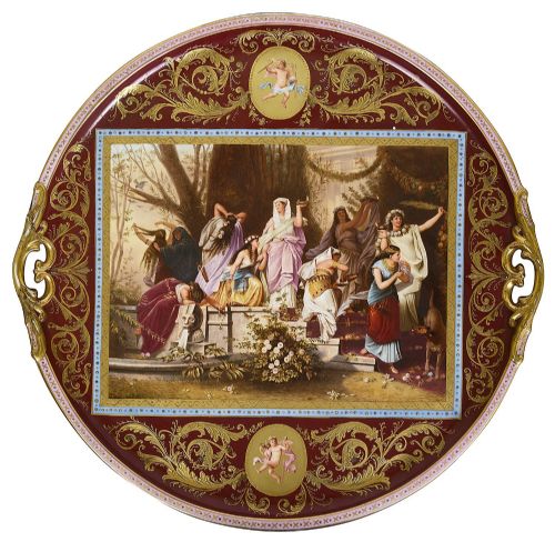 CLASSICAL VIENNA PORCELAIN TRAY 'THE WISE AND FOOLISH VIRGINS' CIRCA 1890