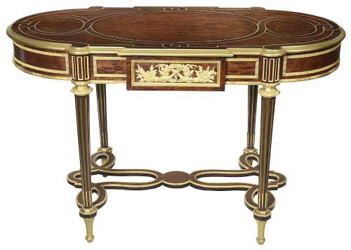 FRENCH BRASS INLAID CENTRE TABLE BY A BEURDELEY C19TH - ADDITIONAL PHOTO 1