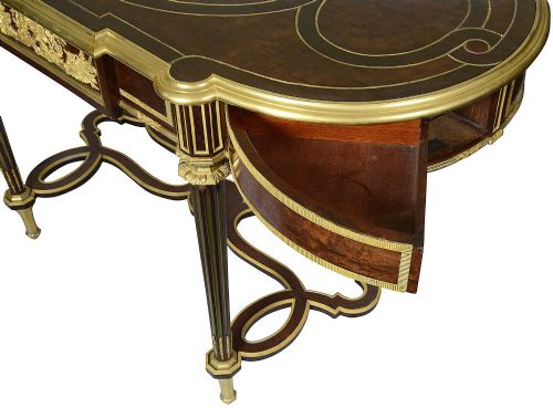 FRENCH BRASS INLAID CENTRE TABLE BY A BEURDELEY C19TH - ADDITIONAL PHOTO 7