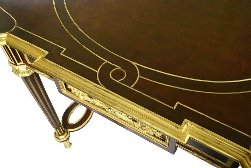FRENCH BRASS INLAID CENTRE TABLE BY A BEURDELEY C19TH - ADDITIONAL PHOTO 10