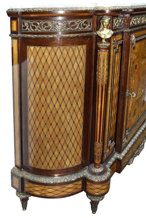 LOUIS XVI STYLE MARQUETRY INLAID SIDE CABINET 1880 - ADDITIONAL PHOTO 4