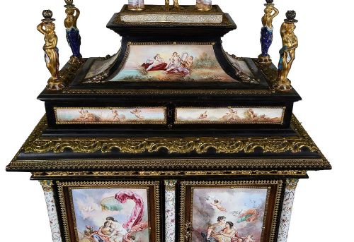 VIENNESE ENAMEL TABLE CABINET 19TH CENTURY - ADDITIONAL PHOTO 8