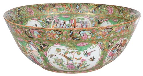 LARGE ROSE MEDALLION BOWL C19TH 19 DIA - ADDITIONAL PHOTO 1