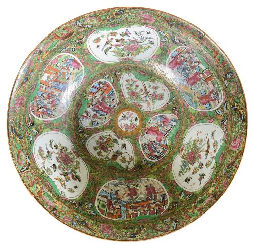 LARGE ROSE MEDALLION BOWL C19TH 19 DIA - ADDITIONAL PHOTO 2