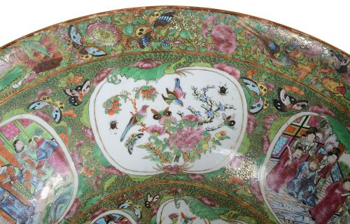 LARGE ROSE MEDALLION BOWL C19TH 19 DIA - ADDITIONAL PHOTO 3