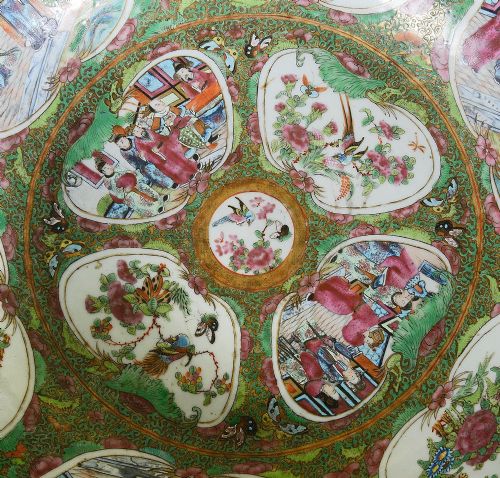 LARGE ROSE MEDALLION BOWL C19TH 19 DIA - ADDITIONAL PHOTO 5