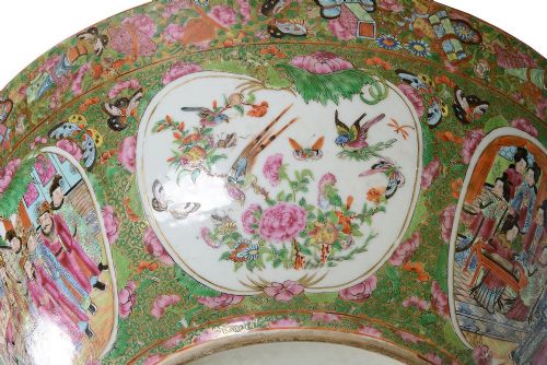LARGE ROSE MEDALLION BOWL C19TH 19 DIA - ADDITIONAL PHOTO 7