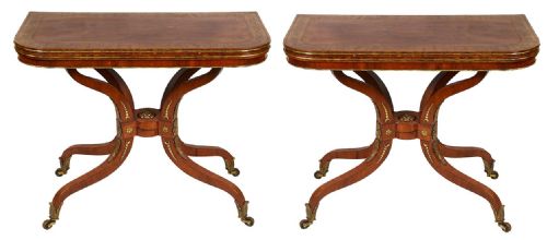 PAIR REGENCY PERIOD BRASS INLAID CARD TABLES CIRCA 1820 - ADDITIONAL PHOTO 1