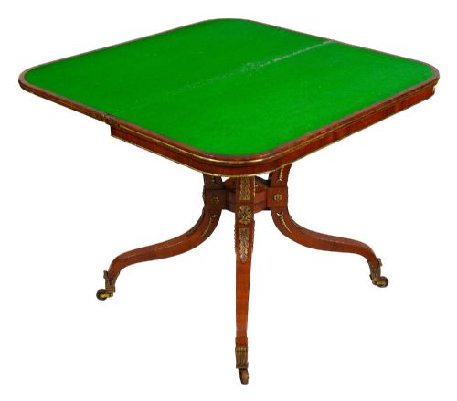 PAIR REGENCY PERIOD BRASS INLAID CARD TABLES CIRCA 1820 - ADDITIONAL PHOTO 2