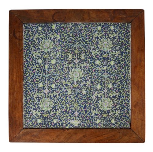 PAIR 19TH CENTURY CHINESE STANDS WITH INSET PORCELAIN PANELS - ADDITIONAL PHOTO 2