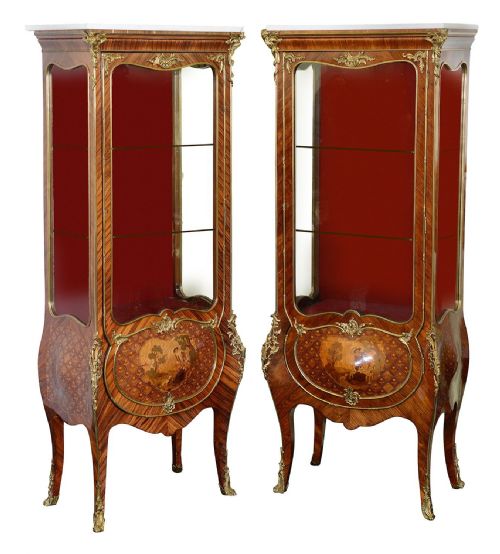 FINE QUALITY PAIR FRENCH VITRINES IN THE MANNER OF GOUFFEL