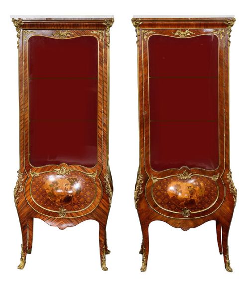 FINE QUALITY PAIR FRENCH VITRINES IN THE MANNER OF GOUFFEL - ADDITIONAL PHOTO 1