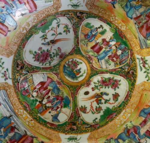 LARGE CHINESE CANTON ROSE MEDALLION BOWL 16 DIAMETER C19TH - ADDITIONAL PHOTO 5