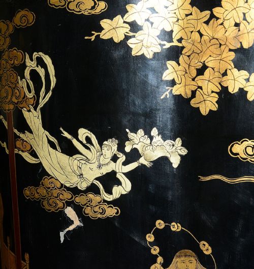 MONUMENTAL PAIR CHINESE EXPORT CHINOISERIE LACQUER TEMPLE VASES 86 - ADDITIONAL PHOTO 11