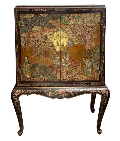 PAIR CHINOISERIE LACQUER CABINETS ON STAND CIRCA 1900 - ADDITIONAL PHOTO 1