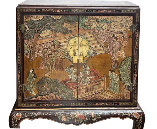 PAIR CHINOISERIE LACQUER CABINETS ON STAND CIRCA 1900 - ADDITIONAL PHOTO 2