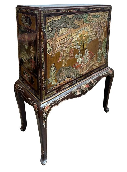 PAIR CHINOISERIE LACQUER CABINETS ON STAND CIRCA 1900 - ADDITIONAL PHOTO 7