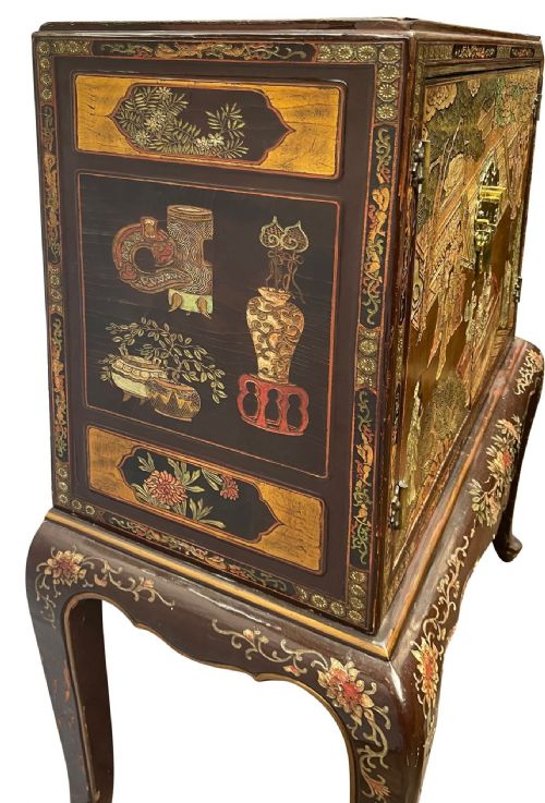 PAIR CHINOISERIE LACQUER CABINETS ON STAND CIRCA 1900 - ADDITIONAL PHOTO 9
