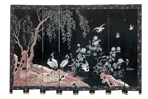 CHINOISERIE LACQUER 8 FOLD CHINESE SCREEN LATE 19TH CENTURY - ADDITIONAL PHOTO 1