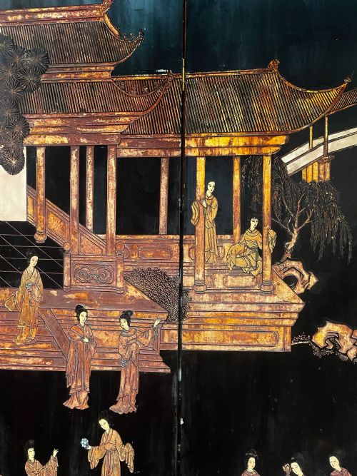 CHINOISERIE LACQUER 8 FOLD CHINESE SCREEN LATE 19TH CENTURY - ADDITIONAL PHOTO 7