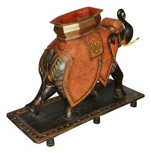RARE PAIR OF 19TH CENTURY KASHMIRI CARVED WOOD LACQUER ELEPHANTS 99CM HIGH - ADDITIONAL PHOTO 6